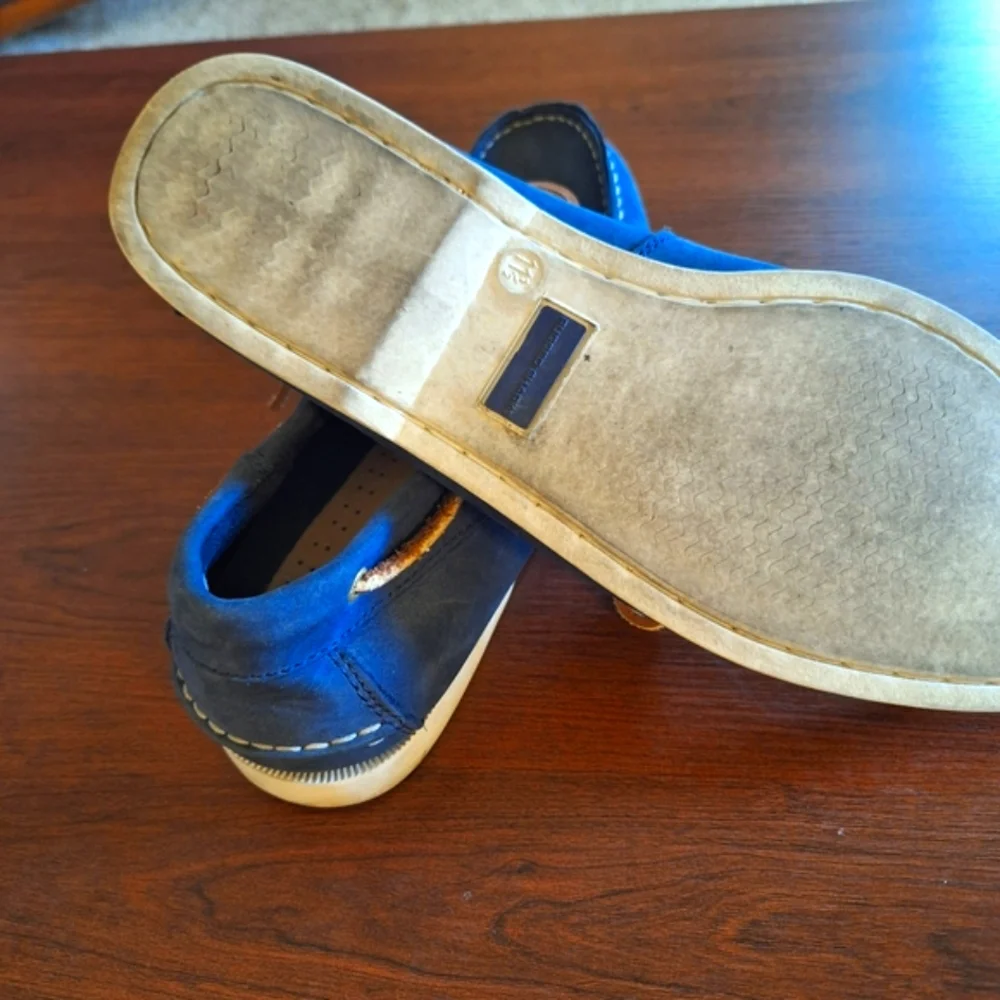 RUGGED SHARK Tan and Blue Suede Boat Shoes with Moccasin Stitching Size 11.5